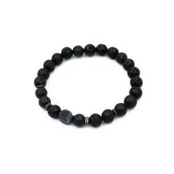   Férfi ásványköves karkötő lávakővel, hematittal és acháttal