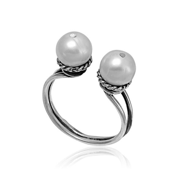Ezüst Athina Gyűrű – oxidált páros gyöngy