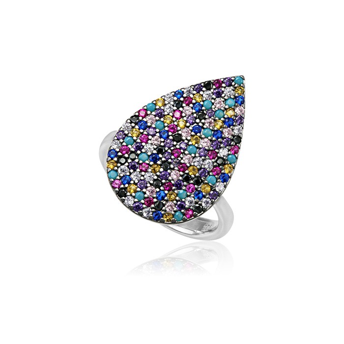 Ezüst Mosaic Csepp Alakú Gyűrű-színes VE1354 - Vergina Éksze