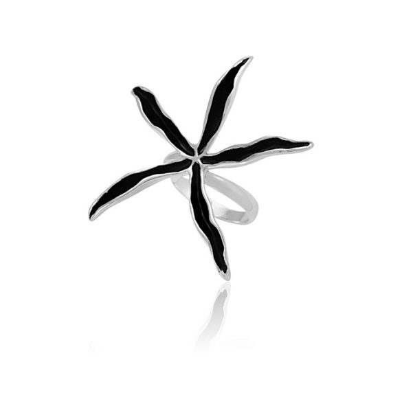 Ezüst Paros Gyűrű- fekete virág