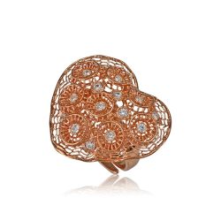 Ezüst Periklis Gyűrű – áttört csipkés szív kövekkel, rozé színben