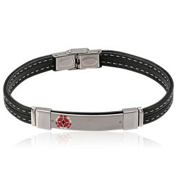 Nemesacél Karkötő Bőrszíjjal—Piros-Fekete-Fehér II.