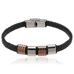   Nemesacél Karkötő Bőrszíjjal—Priros-Fekete-Fehér III.