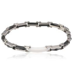 Nemesacél Karkötő Fekete-fehér Betéttel