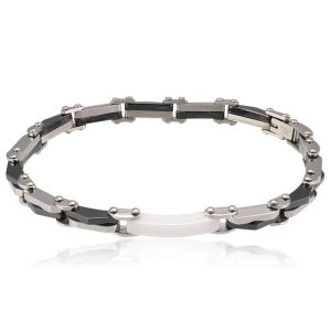 Nemesacél Karkötő Fekete-fehér Betéttel