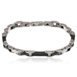 Nemesacél Karkötő Fekete Betétekkel