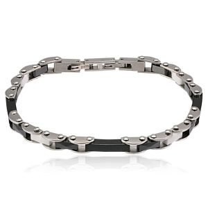 Nemesacél Karkötő Fekete Betétekkel